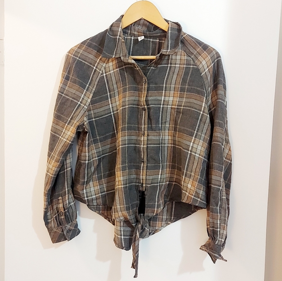 BP Plaid Tie Front Top Xs - Picture 7 of 13